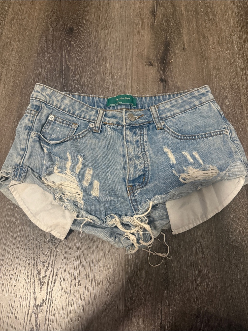 Signature Light Blue Distressed Denim Jean Shorts